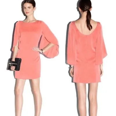 MILLY Butterfly Sleeve Stretch Silk Coral Dress Size 2 • $44