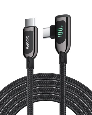 $17.09 • Buy SOOPII 100W Zinc Alloy Braided Right Angle USB C To USB C Cable With LED Display