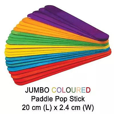 40x JUMBO Multi Coloured Wooden Craft Stick Paddle Pop Popsicle Sticks 20x2.4cm • $12.45