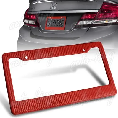 1 X Red Carbon Style License Plate Holder Cover Frame Front Or Rear Universal 4 • $5.75