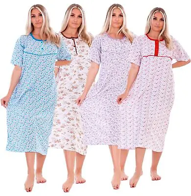 Ladies Thermal Nightdress Nightwear Winter Floral Short Sleeve Buttons Warm • £11.95