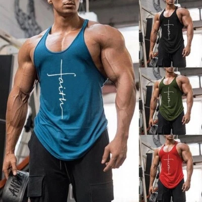 £8.07 • Buy Men's Gym Vest Racerback Bodybuilding Muscle Stringer Plain Fitness Tank Top