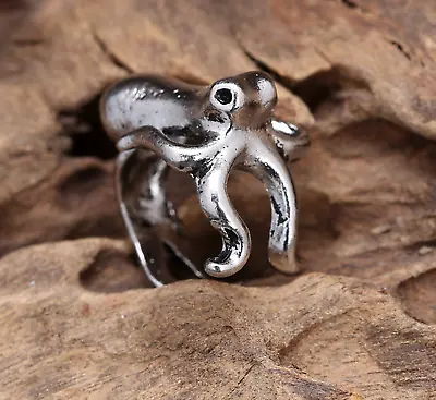 Octopus Ring Band Open Finger Fully Adjustable Jewellery UK Gift Vintage Silver • £6.99