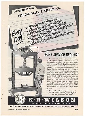 1952 K.R. Wilson Ad: KRW Hydraulic Press For Autocar Sales & Svc. Buffalo NY • $17.76