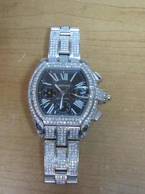 $9999.99 • Buy 23 Ct Diamond Cartier Roadster XL W62020X6 Black Dial Stainless Steel Watch