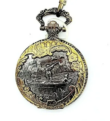 Geneva Men's Round Quartz Tu-Toned Duck Hunter Pocket Watch With Metallic Chain • $19.88