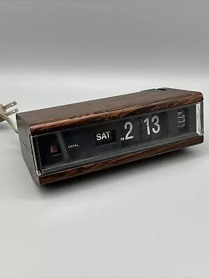 Vintage Copal Flip Alarm Clock 229 Number Day 12 Hour MCM Wood Grain Works! • $44