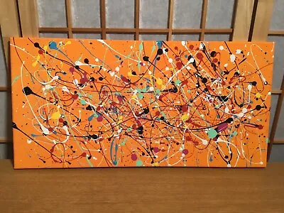 Jackson Pollock Style Painting 10  X 20  Abstract Signed By Artist COA Issued • $177.71