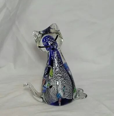Vintage MURANO ITALY Abstract Figurine Cat Blue Clear Silver Italian Art Glass • $30