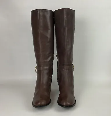 Michael Kors Brown 18”  Leather Knee High Side Zip Riding Boots Womens Size 10 • $22