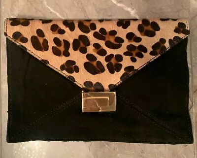 Zara Woman Suede Leopard Clutch Purse With Gold Clasp • $30