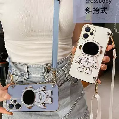 For IPhone Samsung Crossbody 6D Plating Cute Cartoon Stand Soft Phone Case Cover • £1.20