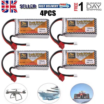 4x 3S 1500mAh 11.1V ZOP Power LiPo Battery 100C T Plug For RC Car Boat Airplane • £47.49