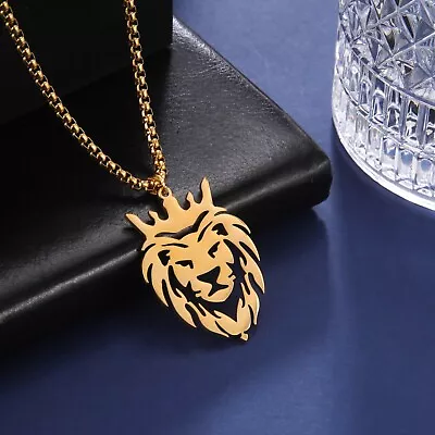 Lion With King Crown Necklaces For Men Animal Stainless Steel Pendant Necklace • $7.49