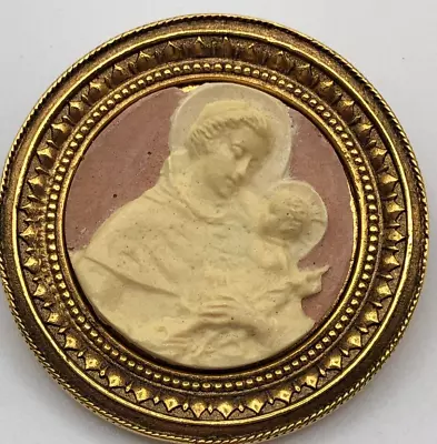 Vatican Library Collection Cameo Brooch Pin Gold Tone St. Anthony Pray For Us • $35.19