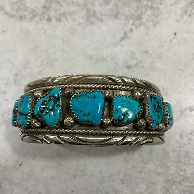 Vintage Native American Navajo Zuni Sterling SIlver Turquoise Cuff Bracelet • $219.95