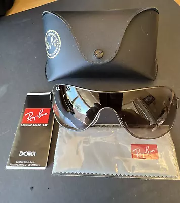 $150 • Buy Ray-Ban Gunmetal Brown RB3471 029/13 145-0-130 Shield Sunglasses Near Dead Stock