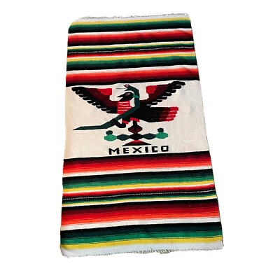 Vintage Hand Woven Wool Rug Mayan Zapotec Mexican Aztec Blanket 81x45 Bird Snake • $49.95