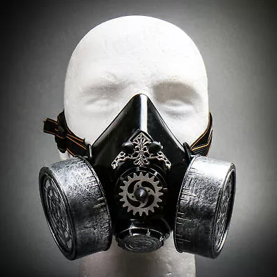 SILVER Steampunk RespiratorGas Mask 2 Valve Filter Face Halloween MEN Masquerade • $16.90