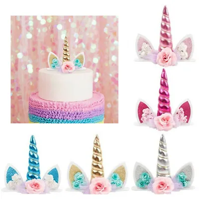 $6.59 • Buy 3D Unicorn Cake Topper Birthday Party Cake Decoration Topper Ears Eyelash Child