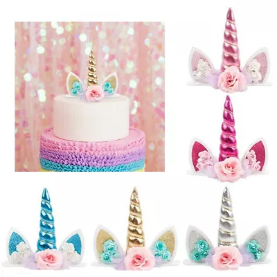 $6.59 • Buy 3D Unicorn Cake Topper Birthday Party Cake Decoration Topper Ears Eyelash Child