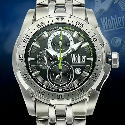 NEW Wohler 1234M Men's Steiner Watch Black Dial Green Accent SS Chronograph BOSS • $61.70