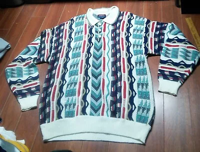 Vintage 90s Veneto Collection Polo Sweater Multicolor Coogi Style Sz XL • $24.99