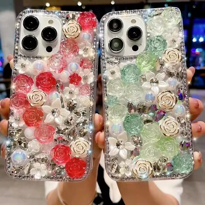 Case For Samsung Galaxy Luxury Flower Diamond Glitter Bling Handmade Cover • $9.89