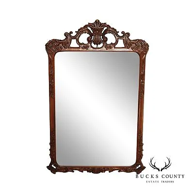 1940s Vintage French Style Carved Mahogany Wall Mirror (A) • $895