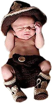 $41 • Buy Newborn Baby Crochet Photo Prop Cowboy Set Hat Boots Diaper Cover Costume