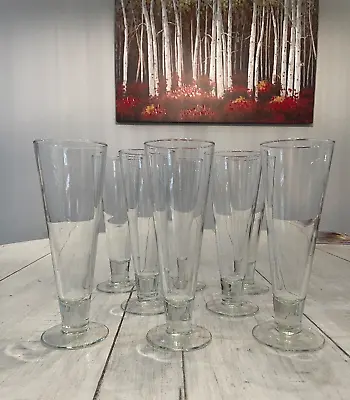 Set Of 8 Clear 14 Oz Footed Pilsner Beer Glasses 9 Inches Tall • $15