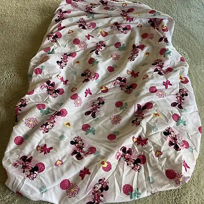 Disney Minnie Mouse Girls White Pink Teal Bows Hearts Fitted Toddler Bed Sheet • $12.50