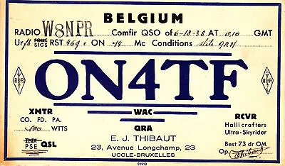 ON4TF QSL Card Belgium 1938 • $6