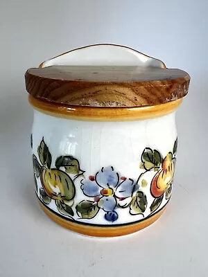 Vintage Yaya Imports Spanish Ceramica Salt Box Painted Fruit With Wooden Lid • $22