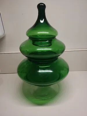 $50 • Buy Vintage Mid Century Empoli Green Glass Christmas Tree Apothecary Candy Jar Tent
