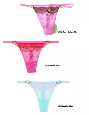 Victoria's Secret Heartware Lace & Mesh V-String Thong Panties Gold Tone Hearts • $24.23