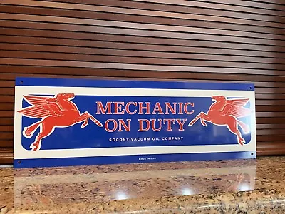 Mobil Oil Mobiloil Pegasus MECHANIC ON DUTY Gas Gasoline Advertising Sign • $20