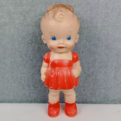 Vintage 1950's Sun Rubber Ruth E Newton Cute Girl Doll In Red Dress Squeaks Toy • $10.30