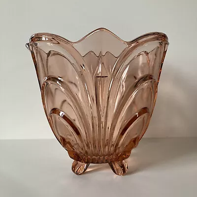 German Walther & Sohne IRENE Jardiniere Vase Pink Pressed Glass Art Deco Style • £22.99