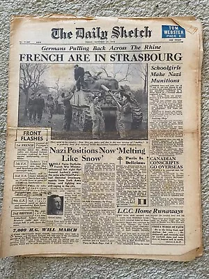 Daily Sketch Newspaper 1944 November 24th French In Strasbourg ORIGINAL NEWSPAPE • £12