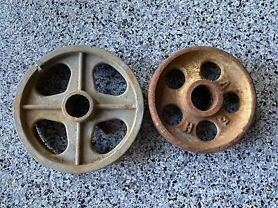 Lot Of Two (2) Industrial Metal Pulley Wheels | Shabby Chic Decor | Mechanical • $48