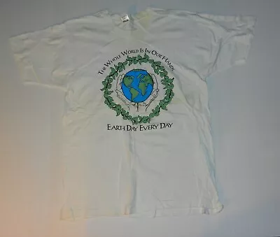 Vtg. 1990s T-Shirt Earth Day Whole World Is In Our Hands Fruit Of The Loom • $4.99
