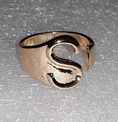 Fun Fashion Jewelry Goldtone Initial S Letter Signet Ring Adjustable Open Ring • $8