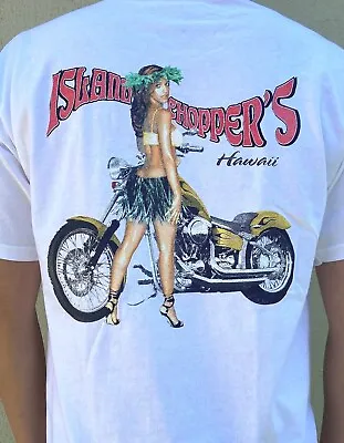 Hawaiian Island Chopper's Motorcycle Graphic Tee Men Women White Cotton T-shirt • $14.79