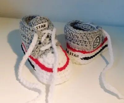 Christmas Baby Crochet Shoes Yours Baby's Name Trainers Handmade Grey Reds White • £4.99