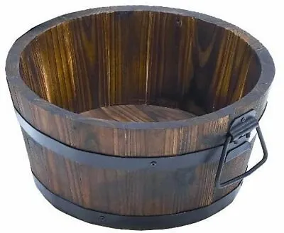 Burnt Wood Half Whiskey Barrel Wooden Planter Round Plant Pot Outdoor Garden • £21.99