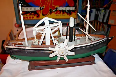 Primitive American Folk Art Side Wheel Steam Paddle Wheeler Boat Model • $450