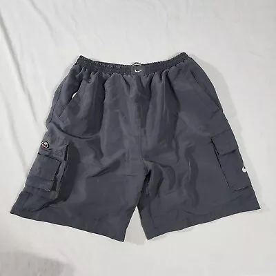 Vintage Nike Cargo Shorts Mens XL Gray Elastic Waist Drawstrings Swoosh • $19.50