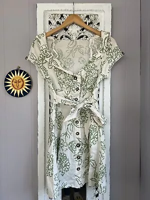 Free People FLORAL A Thing Called Love NOTCH LAPEL Linen MINI DRESS Size 6 • $42