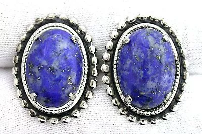 VINTAGE Natural Afghanistan Lapis Lazuli Oval Cabochon Silver Color Cufflink  • $27.46